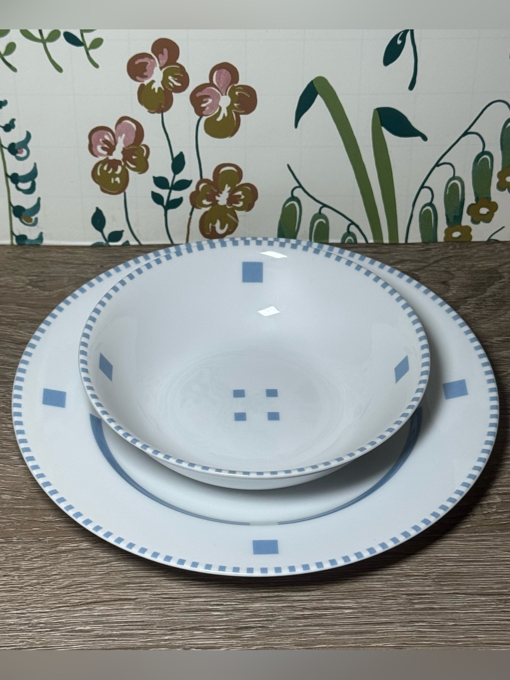 RARE Vintage Swid Powell Tuxedo Child's Dining Set Light Blue 2 Piece Set